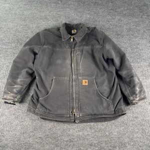 Carhartt C61 Jacket Men 2XL Black Canvas Duck Sherpa Lined Workwear Distressed